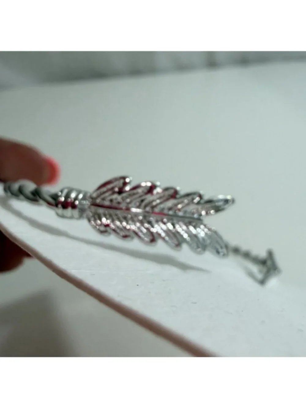 Trendy Silver Tone Arrow Cuff Feather Bracelet
